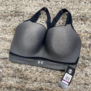 NWT Under Armour HeatGear Armour High Heathered Womens Sports Bra Grey 38DD